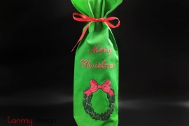 Christmas wine bottle cover-hand embroidered thick holly